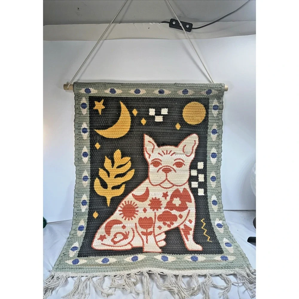 Urban Outfitters Tattooed Frenchie Wall Hanging Tapestry Dog Celestial Fringed
